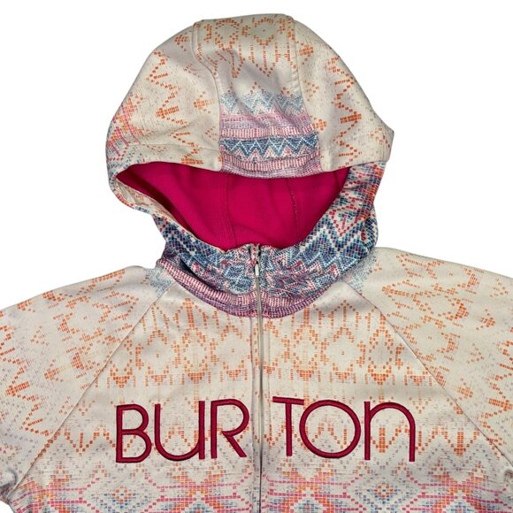Burton Hoodie Womens Large L Pink White Aztec Peak Fleece Lined Full Zip Jacket - Picture 5 of 14